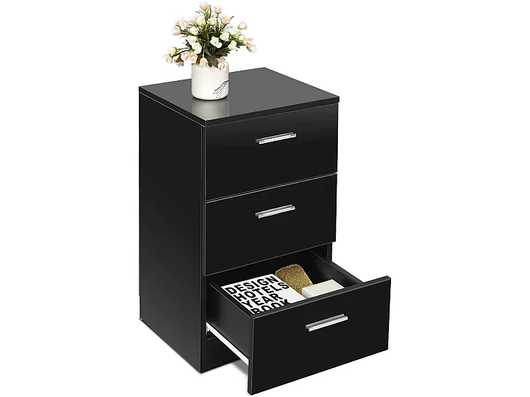 Table de chevet table de nuit noir en bois avec 3 tiroirs 35 x 38 x 67 cm