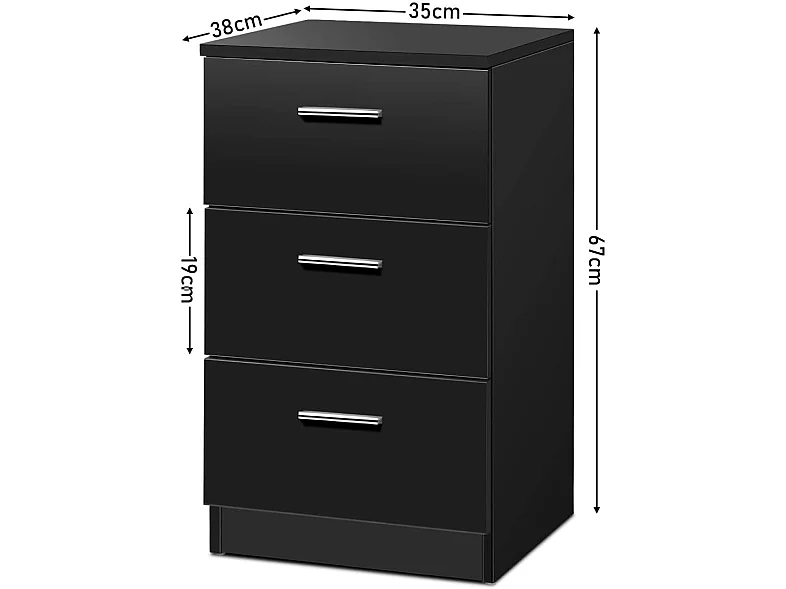 Table de chevet table de nuit noir en bois avec 3 tiroirs 35 x 38 x 67 cm