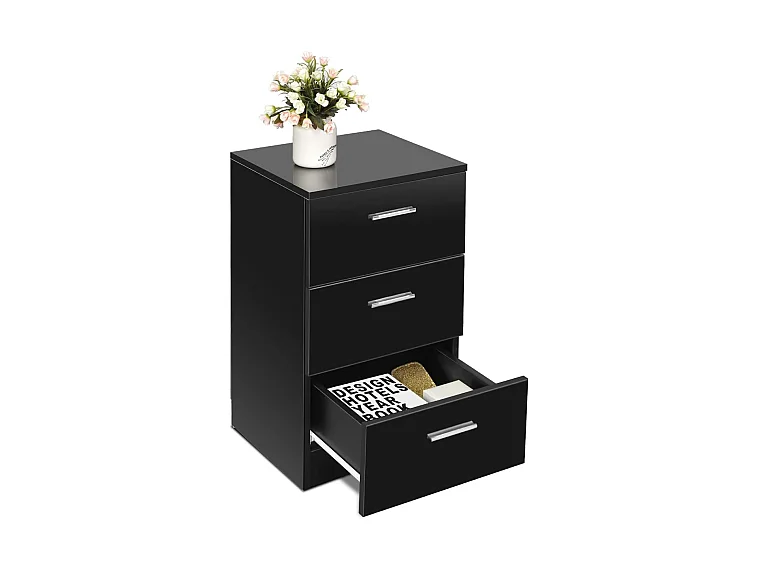 Table de chevet table de nuit noir en bois avec 3 tiroirs 35 x 38 x 67 cm