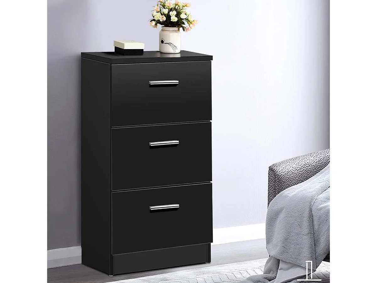 Table de chevet table de nuit noir en bois avec 3 tiroirs 35 x 38 x 67 cm