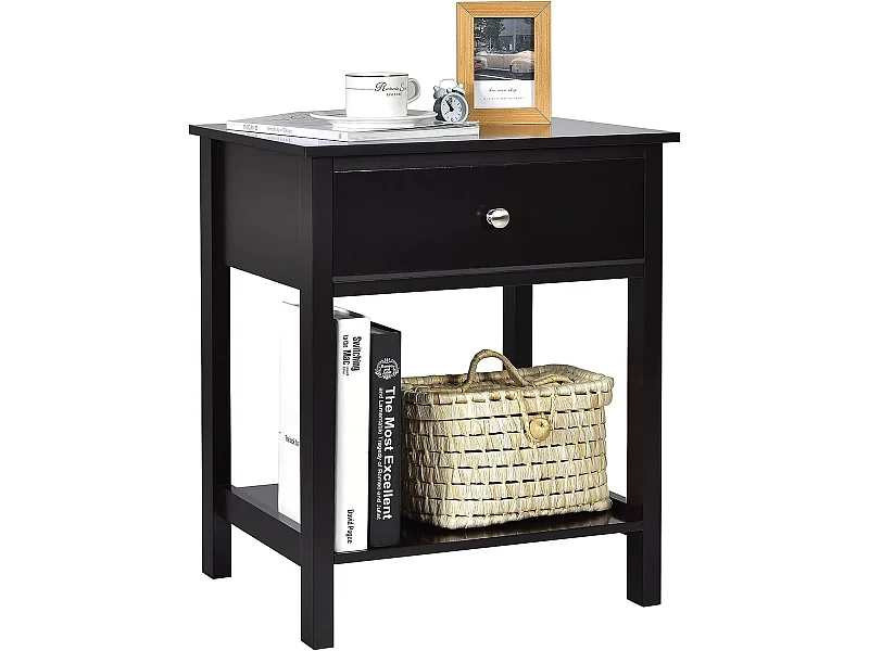 Table de Chevet à 2 Niveaux Style Moderne Simple 48 x 40 x 58 CM Noir