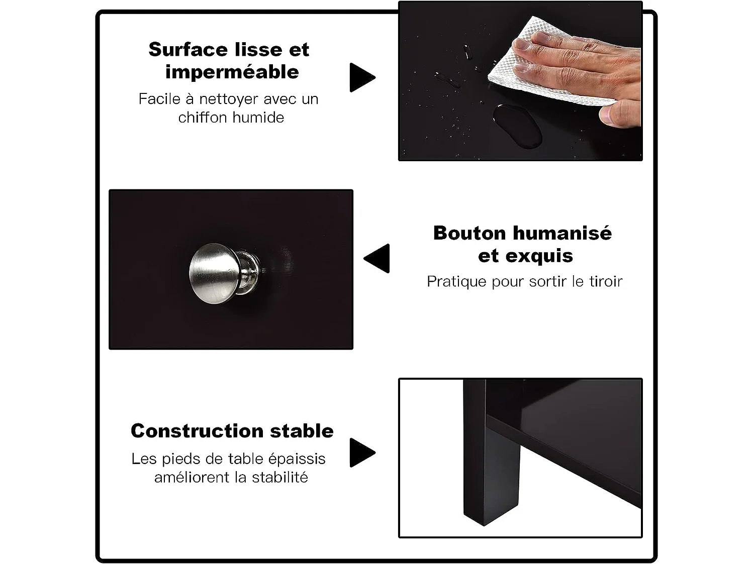 Table de Chevet à 2 Niveaux Style Moderne Simple 48 x 40 x 58 CM Noir