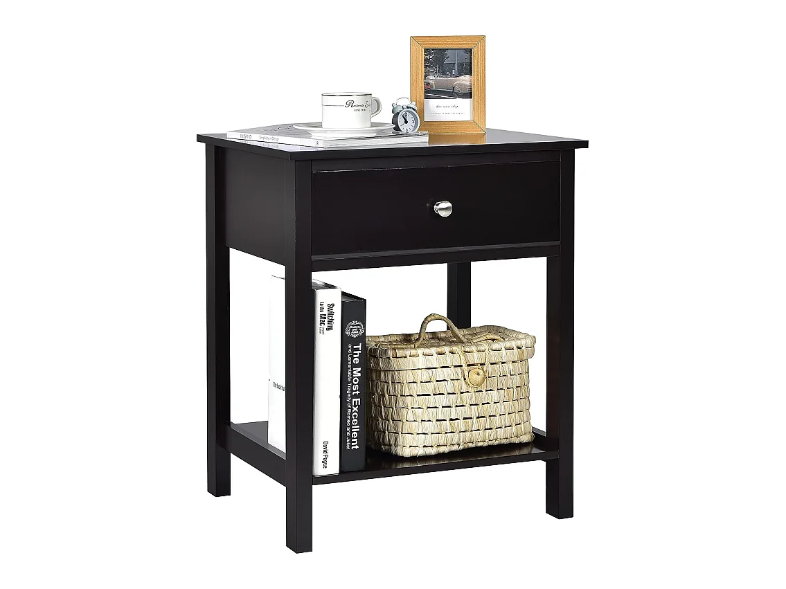 Table de Chevet à 2 Niveaux Style Moderne Simple 48 x 40 x 58 CM Noir