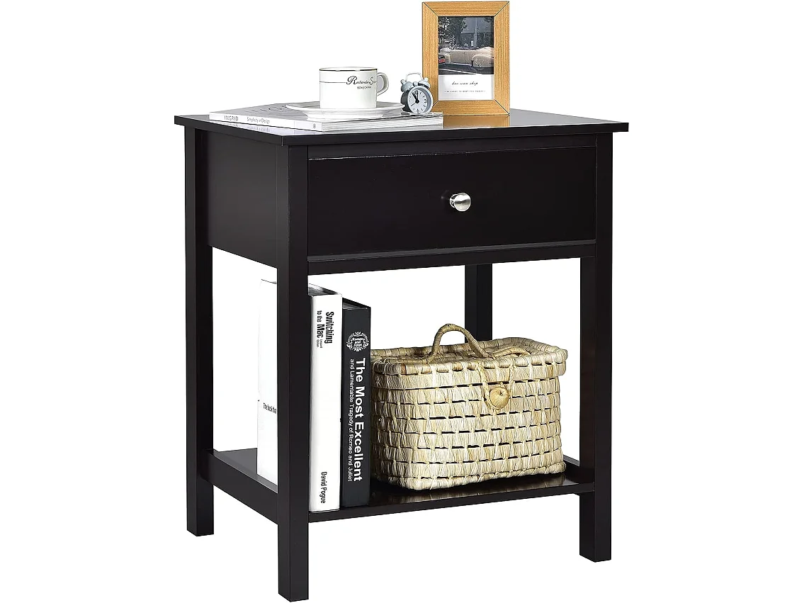 Table de Chevet à 2 Niveaux Style Moderne Simple 48 x 40 x 58 CM Noir