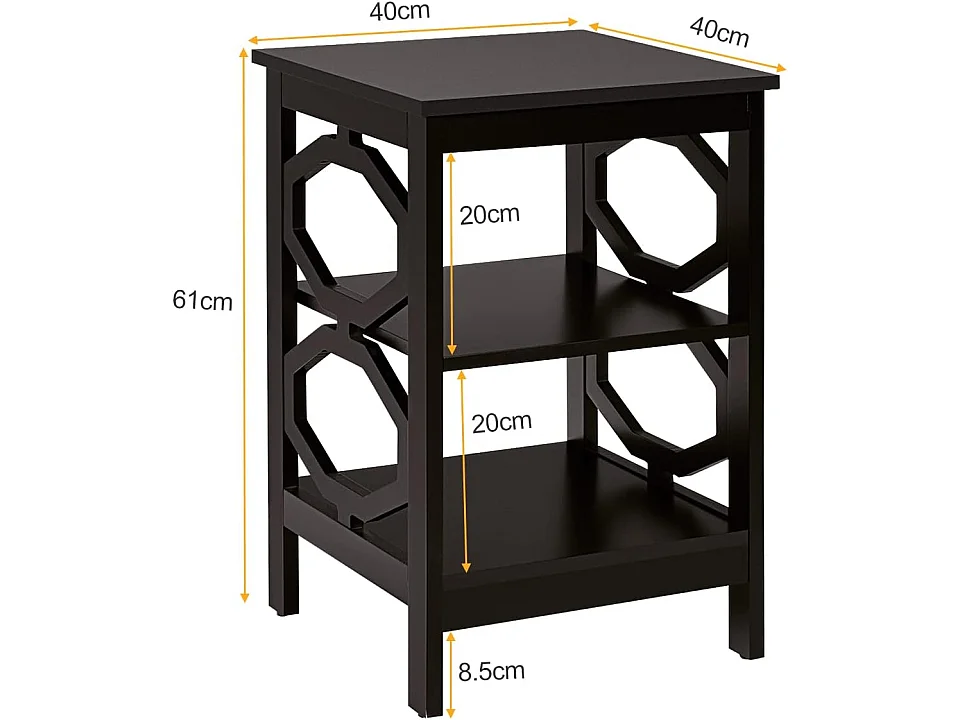 Table de Chevet à 3 Niveaux, Table d'Appoint Chevet, Table Basse Simple et Contemporain, pour Chambre, Salon 40x40x61cm, Brun