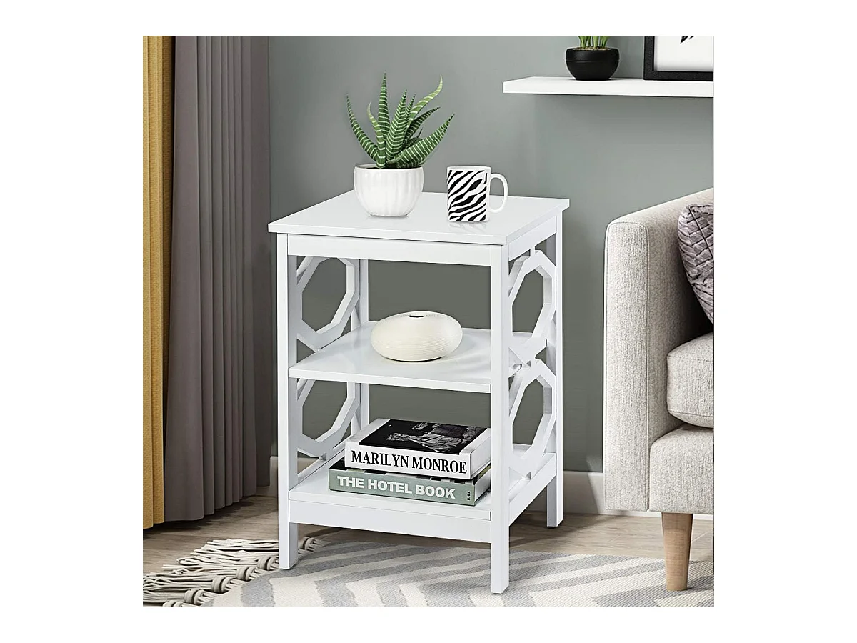 Lot de 2 Table de Chevet à 3 Niveaux, Table d'Appoint Chevet, Table Basse Simple et Contemporain, pour Chambre, Salon 40x40x61cm, Blanc