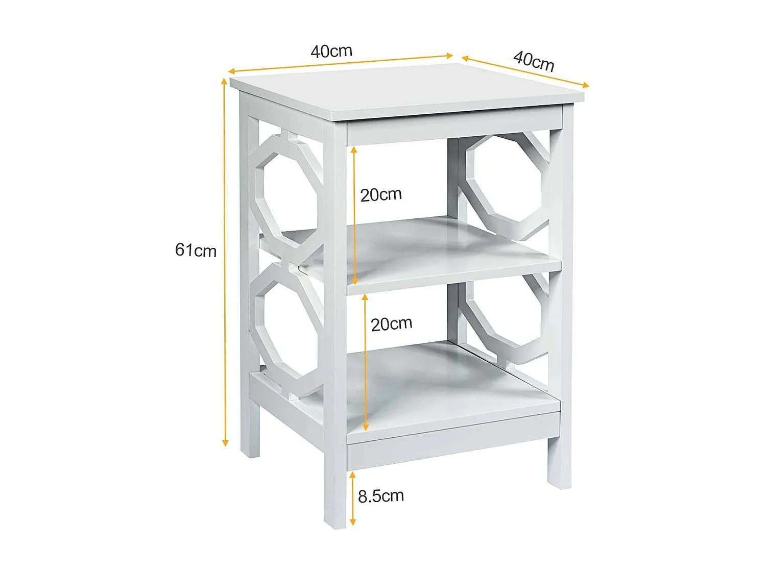 Lot de 2 Table de Chevet à 3 Niveaux, Table d'Appoint Chevet, Table Basse Simple et Contemporain, pour Chambre, Salon 40x40x61cm, Blanc