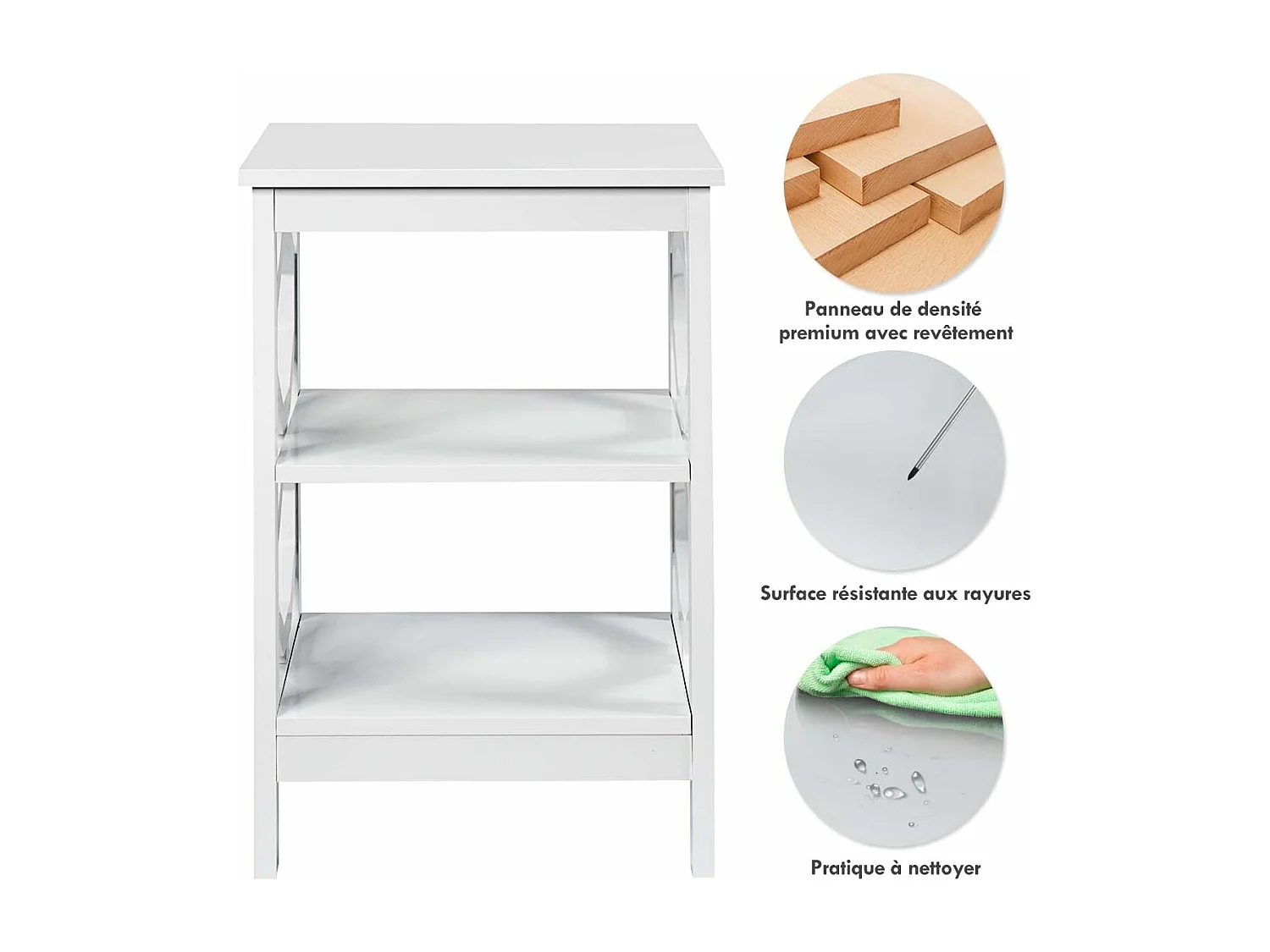 Lot de 2 Table de Chevet à 3 Niveaux, Table d'Appoint Chevet, Table Basse Simple et Contemporain, pour Chambre, Salon 40x40x61cm, Blanc