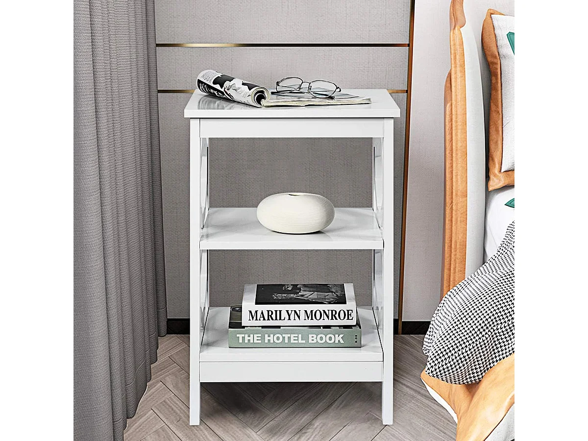 Lot de 2 Table de Chevet à 3 Niveaux, Table d'Appoint Chevet, Table Basse Simple et Contemporain, pour Chambre, Salon 40x40x61cm, Blanc