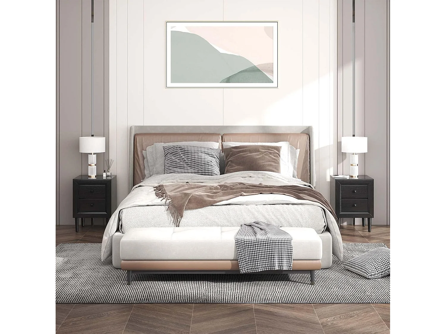 Lot de 2 Tables de Chevet Moderne avec 2 Tiroirs, 40 x 39,5 x 55 CM, avec Pieds en Bois Massif et Poignées, Noir