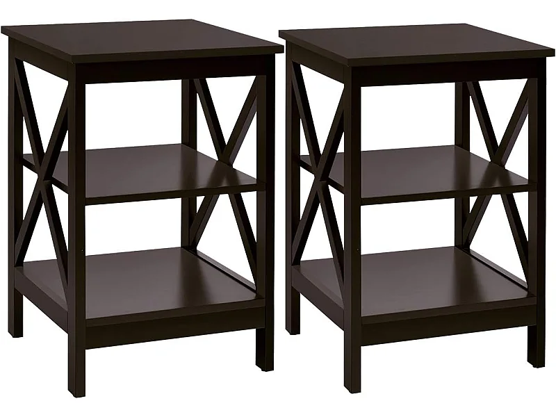 Lot de 2 Tables de Chevet, Tables de Nuit à 3 Niveaux en Forme de X, Structure Stable pour Chambre, Salon, Montage Facile