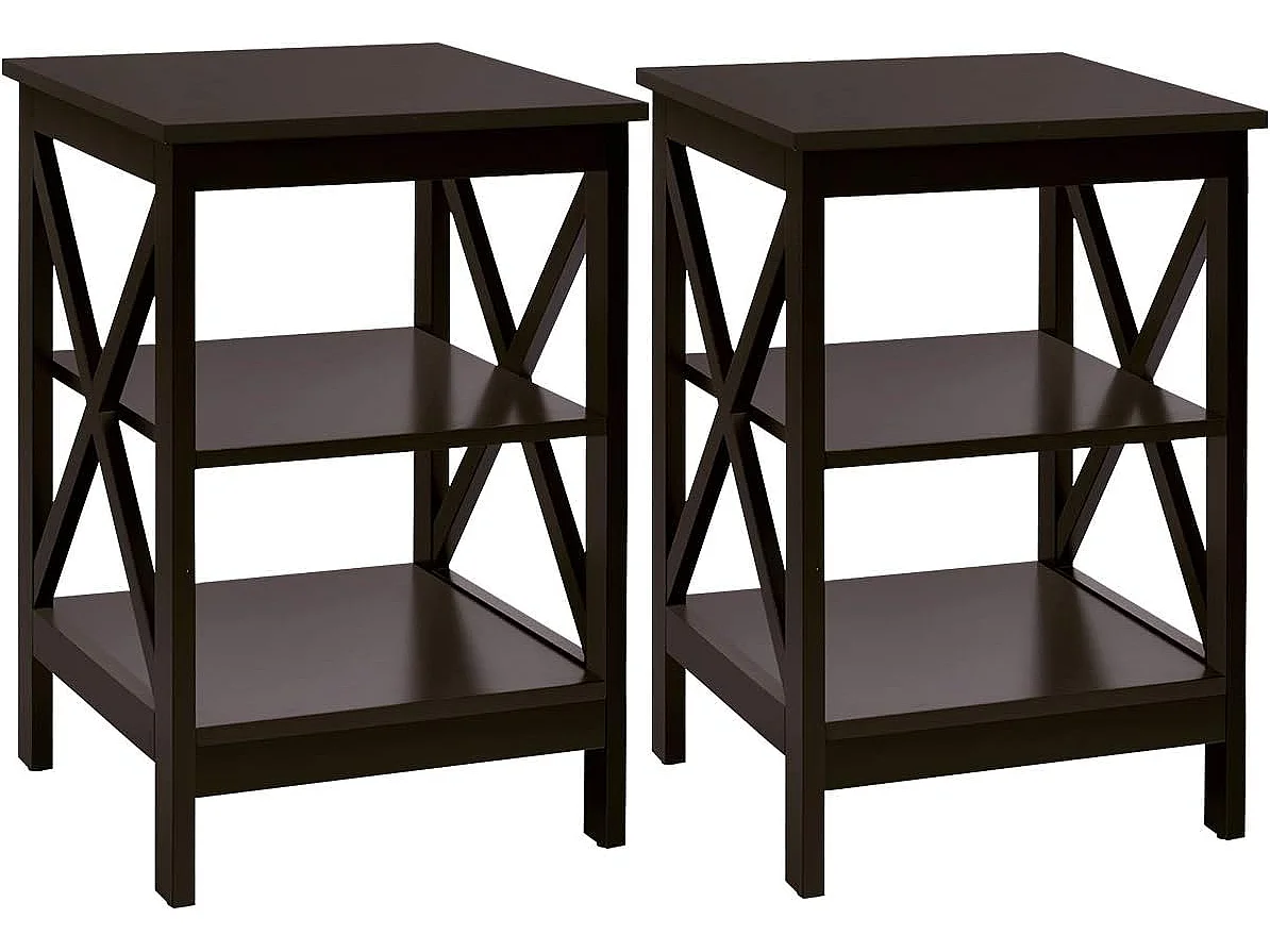 Lot de 2 Tables de Chevet, Tables de Nuit à 3 Niveaux en Forme de X, Structure Stable pour Chambre, Salon, Montage Facile