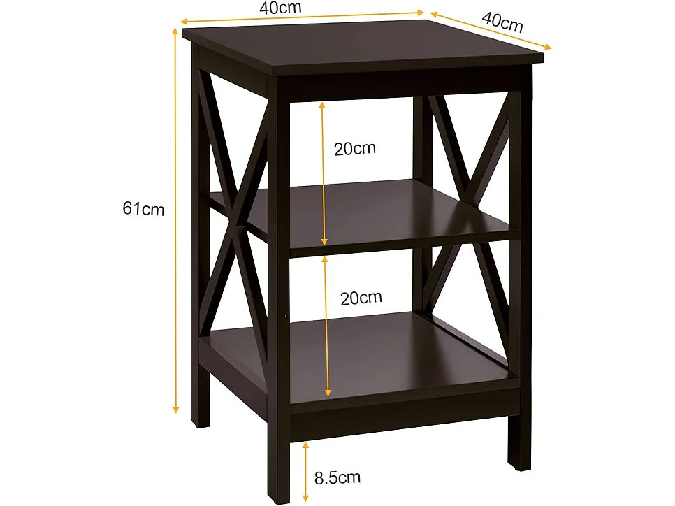 Lot de 2 Tables de Chevet, Tables de Nuit à 3 Niveaux en Forme de X, Structure Stable pour Chambre, Salon, Montage Facile