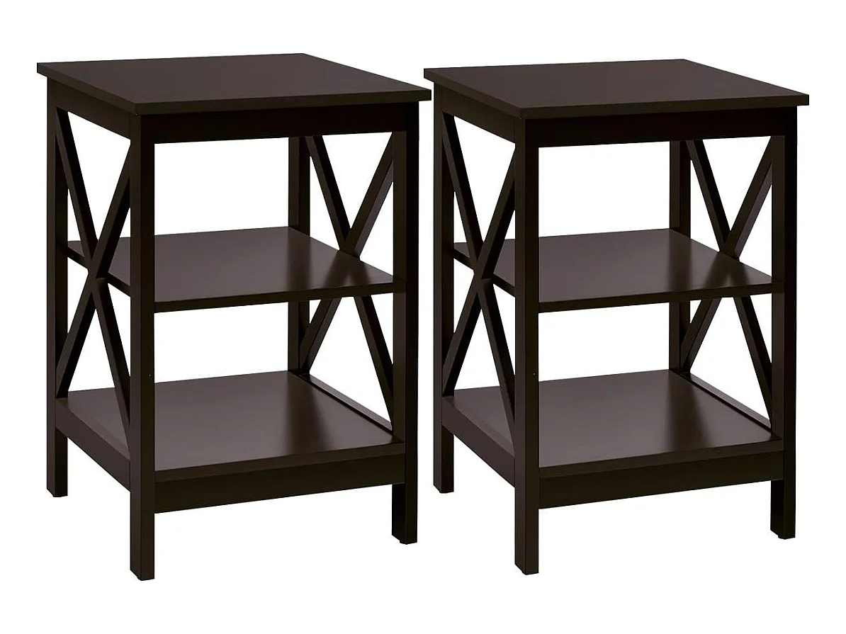 Lot de 2 Tables de Chevet, Tables de Nuit à 3 Niveaux en Forme de X, Structure Stable pour Chambre, Salon, Montage Facile