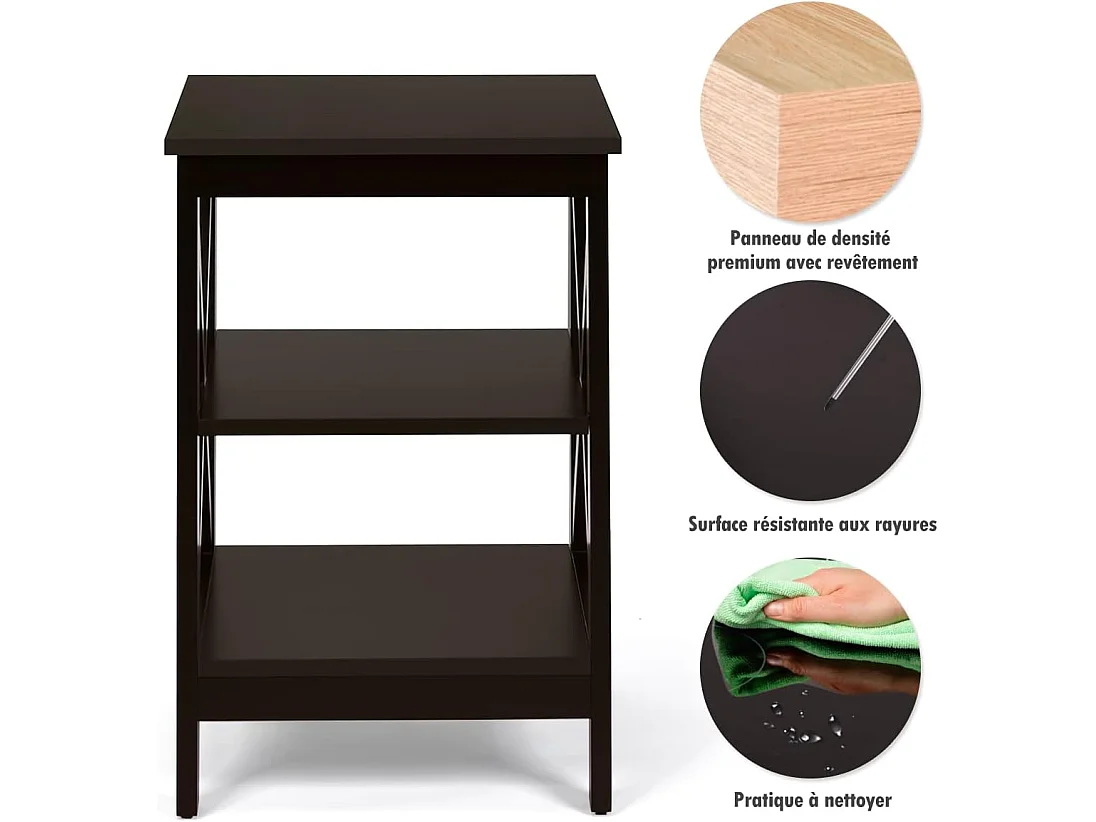 Lot de 2 Tables de Chevet, Tables de Nuit à 3 Niveaux en Forme de X, Structure Stable pour Chambre, Salon, Montage Facile
