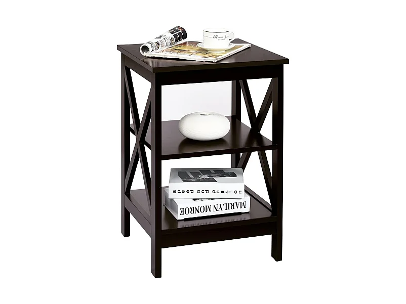 Table de Chevet -3 Niveaux, Table d'Appoint Simple et Contemporain, pour Chambre, Salon 40x40x61cm, Marron