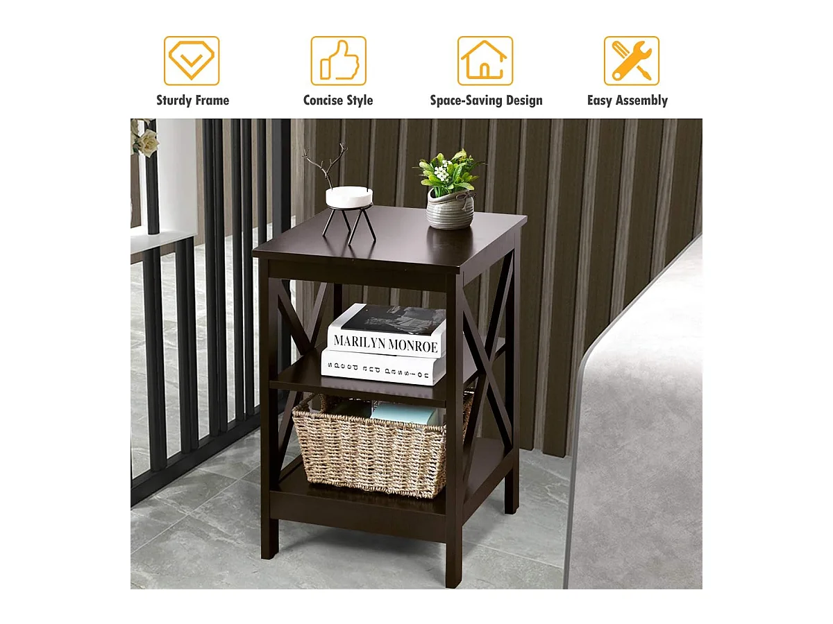 Table de Chevet -3 Niveaux, Table d'Appoint Simple et Contemporain, pour Chambre, Salon 40x40x61cm, Marron