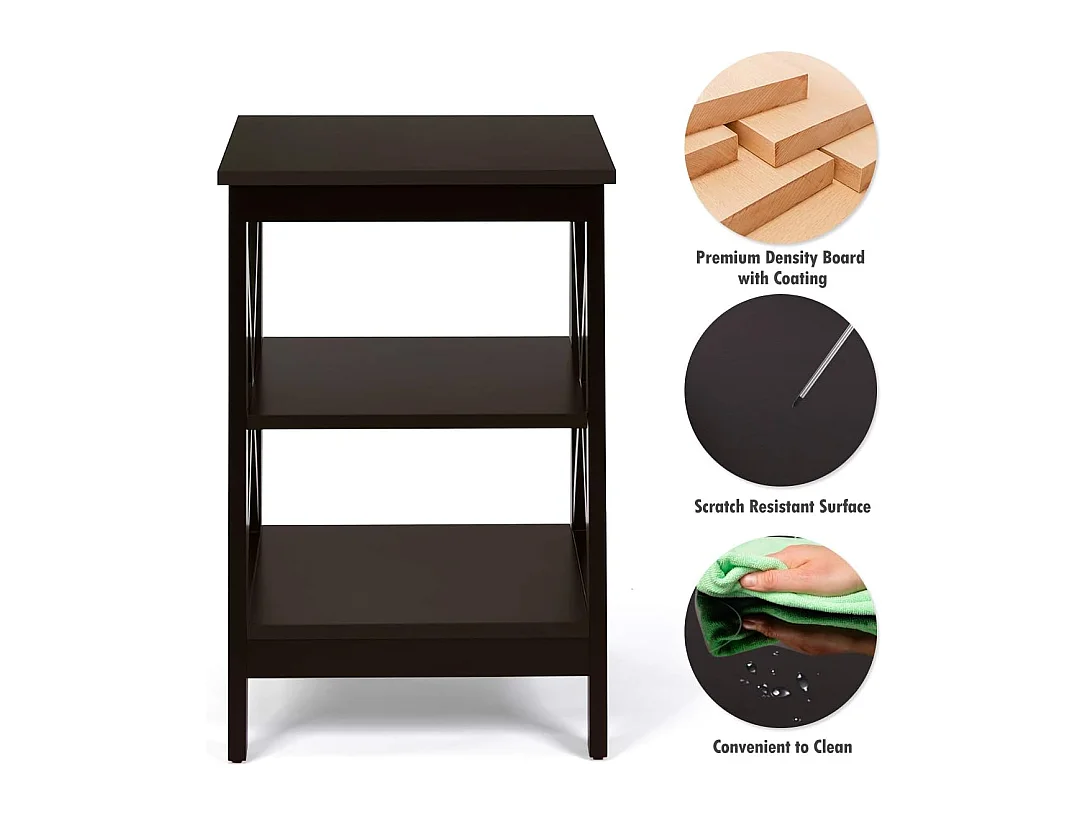 Table de Chevet -3 Niveaux, Table d'Appoint Simple et Contemporain, pour Chambre, Salon 40x40x61cm, Marron
