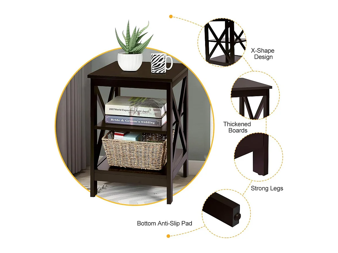 Table de Chevet -3 Niveaux, Table d'Appoint Simple et Contemporain, pour Chambre, Salon 40x40x61cm, Marron