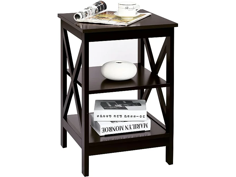 Table de Chevet -3 Niveaux, Table d'Appoint Simple et Contemporain, pour Chambre, Salon 40x40x61cm, Marron