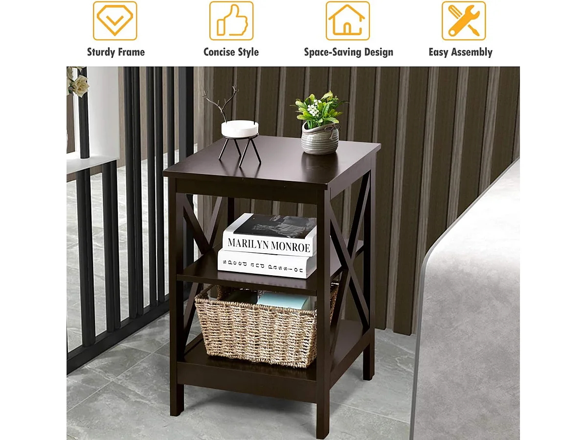 Table de Chevet -3 Niveaux, Table d'Appoint Simple et Contemporain, pour Chambre, Salon 40x40x61cm, Marron