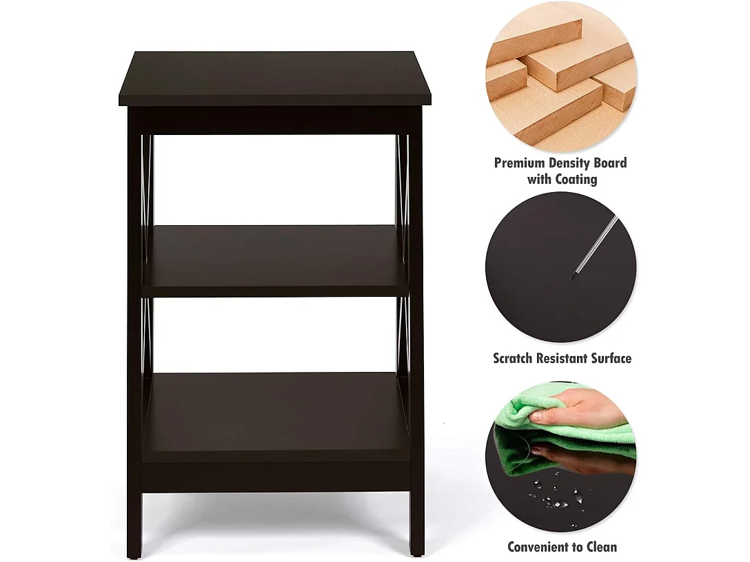 Table de Chevet -3 Niveaux, Table d'Appoint Simple et Contemporain, pour Chambre, Salon 40x40x61cm, Marron