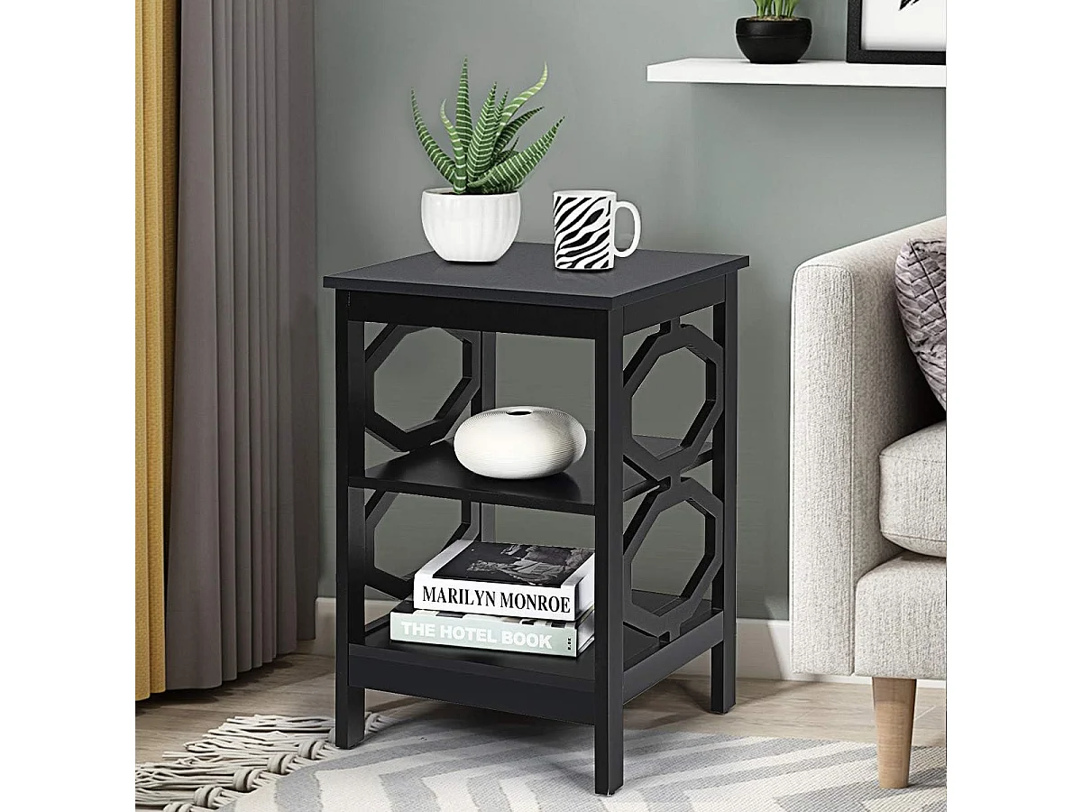 Lot de 2 Table de Chevet à 3 Niveaux, Table d'Appoint Chevet, Table Basse Simple et Contemporain, pour Chambre, Salon 40x40x61cm, Noir