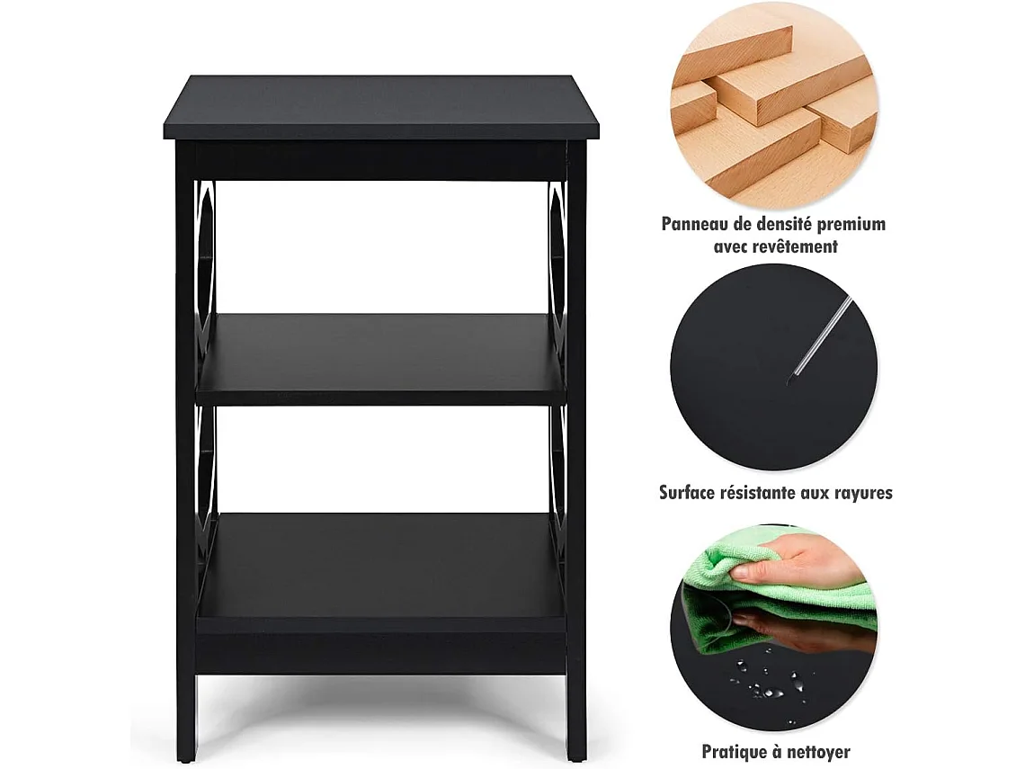 Lot de 2 Table de Chevet à 3 Niveaux, Table d'Appoint Chevet, Table Basse Simple et Contemporain, pour Chambre, Salon 40x40x61cm, Noir