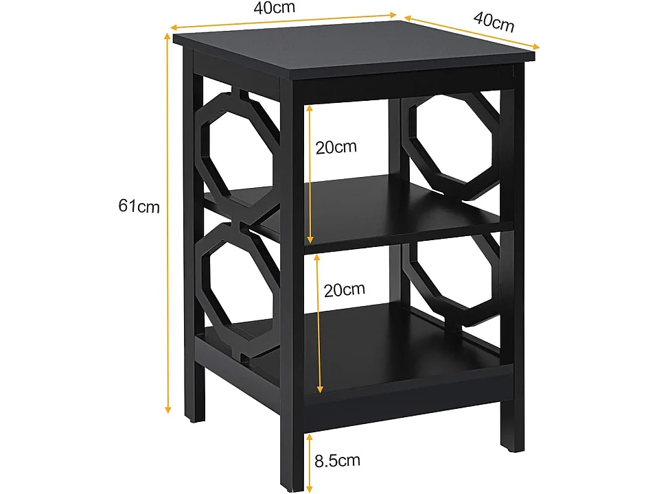 Lot de 2 Table de Chevet à 3 Niveaux, Table d'Appoint Chevet, Table Basse Simple et Contemporain, pour Chambre, Salon 40x40x61cm, Noir