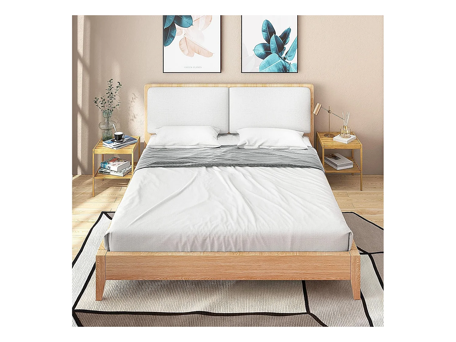 Tables de Chevet Lot de 2 en Bambou Table d’Appoint à 2 Niveaux Style Naturel Bout de Canapé pour Chambre Salon, 40 x 40 x 45 cm