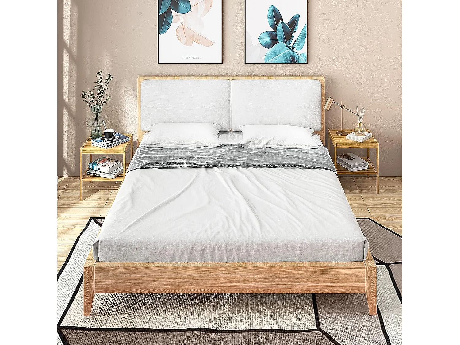 Tables de Chevet Lot de 2 en Bambou Table d’Appoint à 2 Niveaux Style Naturel Bout de Canapé pour Chambre Salon, 40 x 40 x 45 cm