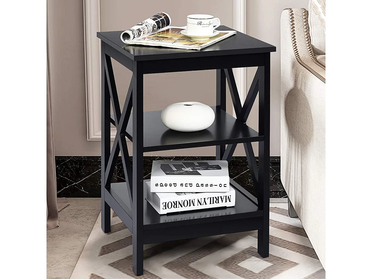 Table de Chevet à 3 Niveaux, Table d'Appoint Chevet, Table Basse Simple et Contemporain,40x40x61cm