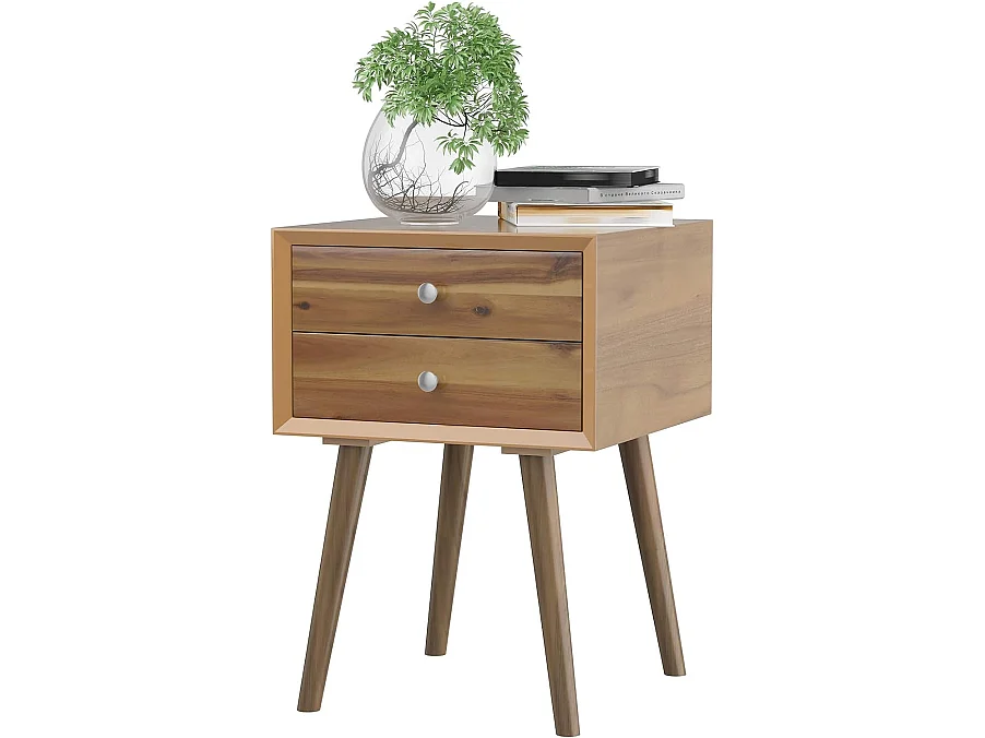 Table de Chevet avec 2 Tiroirs en Bois, Table de Nuit Moderne pour Chambre 40 x 40 x 59 CM Nature