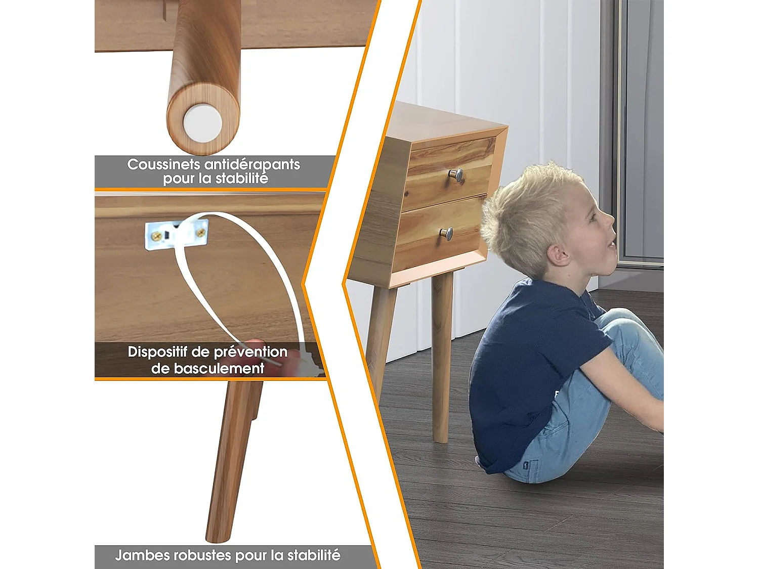 Table de Chevet avec 2 Tiroirs en Bois, Table de Nuit Moderne pour Chambre 40 x 40 x 59 CM Nature