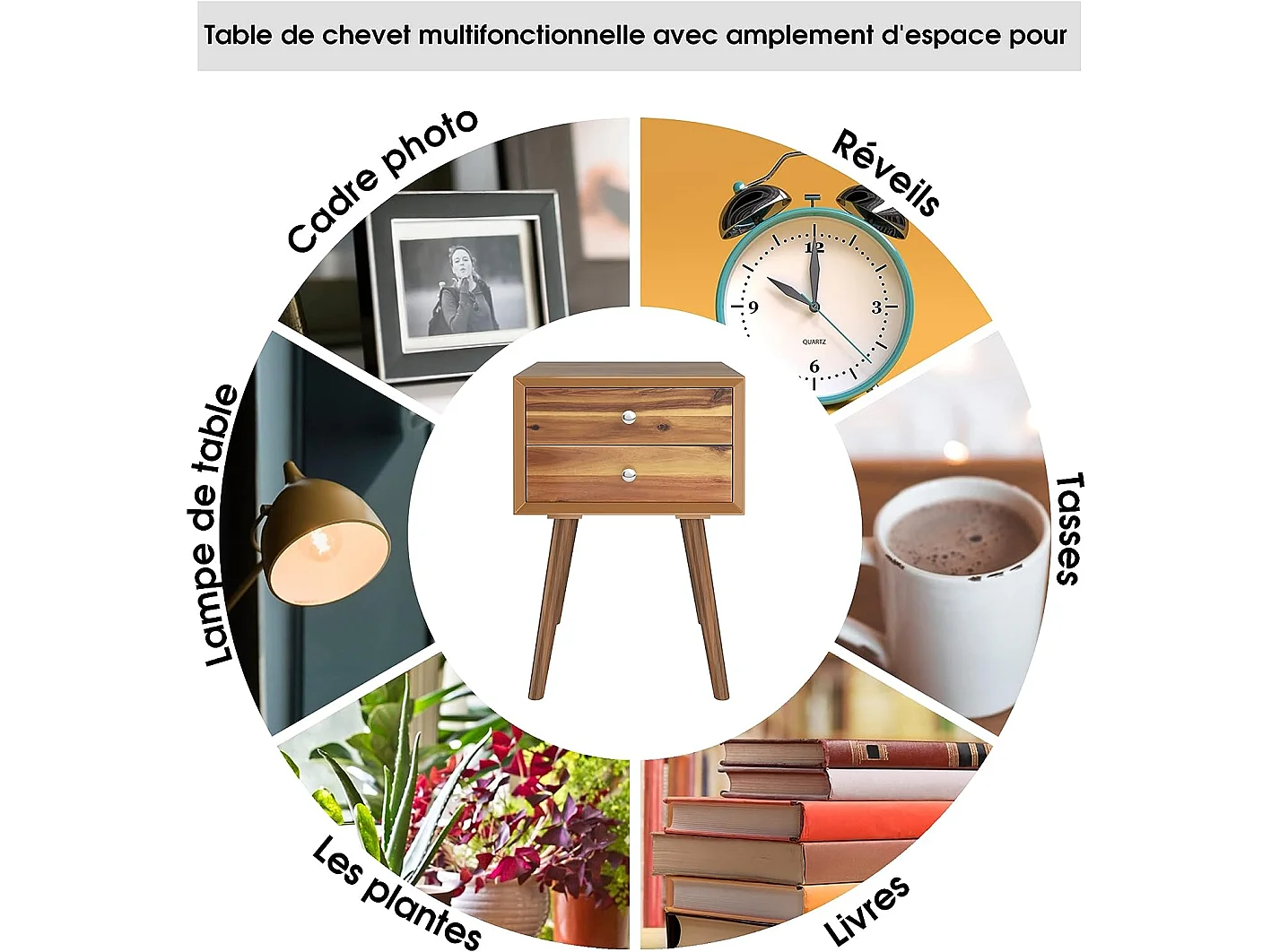 Table de Chevet avec 2 Tiroirs en Bois, Table de Nuit Moderne pour Chambre 40 x 40 x 59 CM Nature