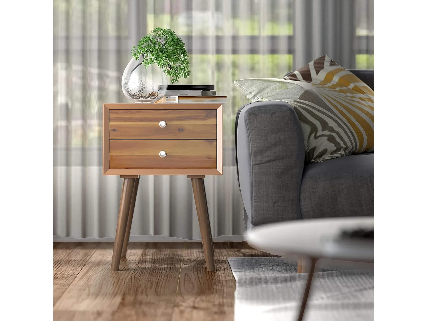 Table de Chevet avec 2 Tiroirs en Bois, Table de Nuit Moderne pour Chambre 40 x 40 x 59 CM Nature