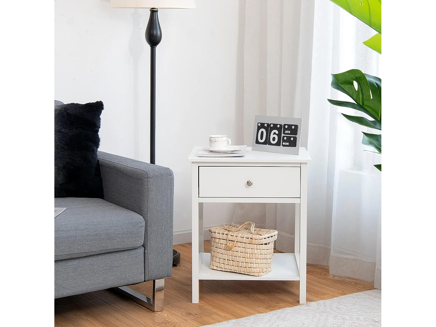 Table de Chevet Lot de 2, Table d'Appoint Moderne pour Chambre, Salon, Canapé, 48 x 40 x 58 CM, Assemblage Facile, Blanc