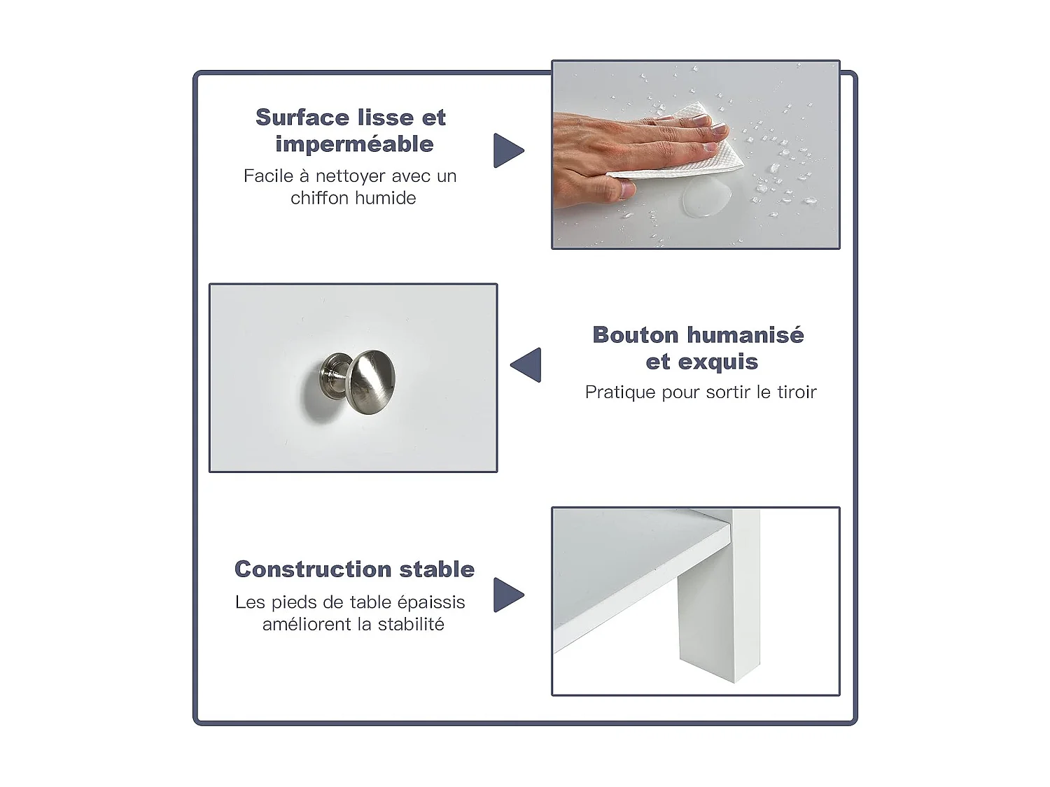 Table de Chevet Lot de 2, Table d'Appoint Moderne pour Chambre, Salon, Canapé, 48 x 40 x 58 CM, Assemblage Facile, Blanc