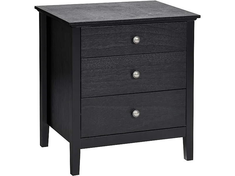 Table de Chevet à 3 Tiroirs, 60 cm x 45 cm x 66 cm, Table de Nuit avec Grand Espace Noir