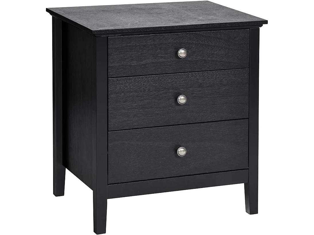 Table de Chevet à 3 Tiroirs, 60 cm x 45 cm x 66 cm, Table de Nuit avec Grand Espace Noir