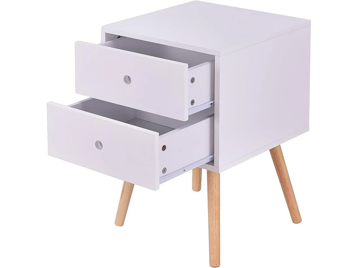Table de Chevet Fait en MDF avec 2 Tiroirs Table de Nuit Blanche Structure Stable pour Chambre,Salle,Salon 40 x 40 x 56 CM