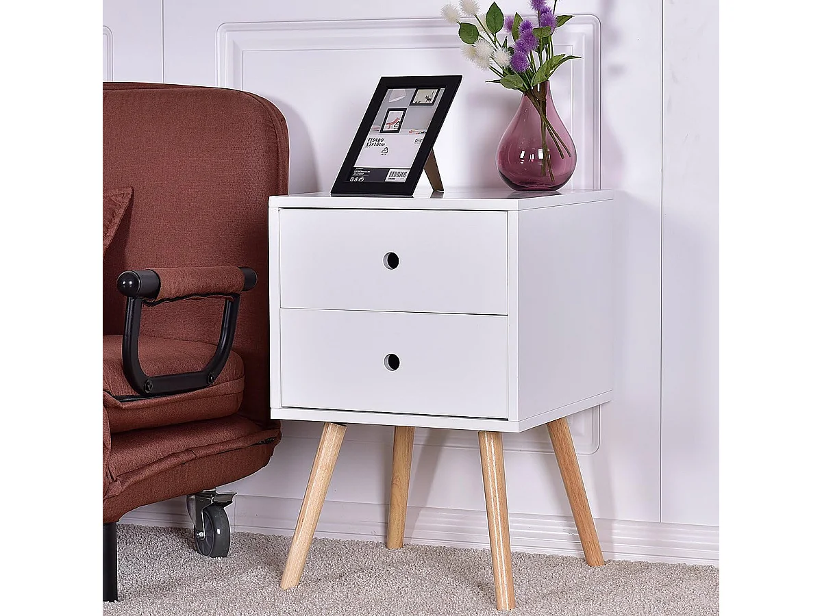 Table de Chevet Fait en MDF avec 2 Tiroirs Table de Nuit Blanche Structure Stable pour Chambre,Salle,Salon 40 x 40 x 56 CM