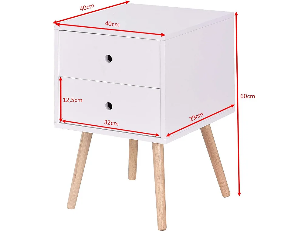 Table de Chevet Fait en MDF avec 2 Tiroirs Table de Nuit Blanche Structure Stable pour Chambre,Salle,Salon 40 x 40 x 56 CM