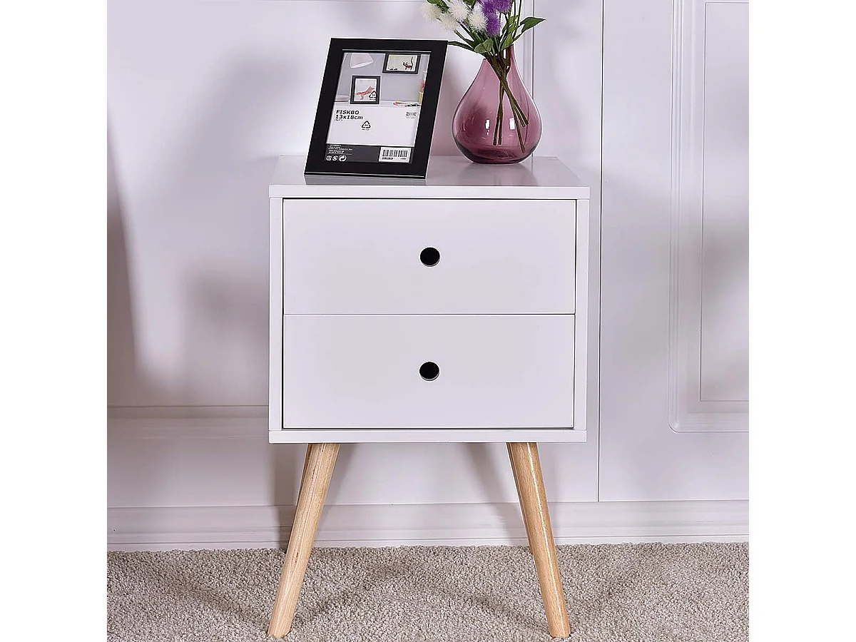 Table de Chevet Fait en MDF avec 2 Tiroirs Table de Nuit Blanche Structure Stable pour Chambre,Salle,Salon 40 x 40 x 56 CM