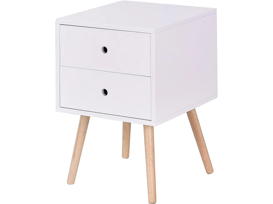 Table de Chevet Fait en MDF avec 2 Tiroirs Table de Nuit Blanche Structure Stable pour Chambre,Salle,Salon 40 x 40 x 56 CM