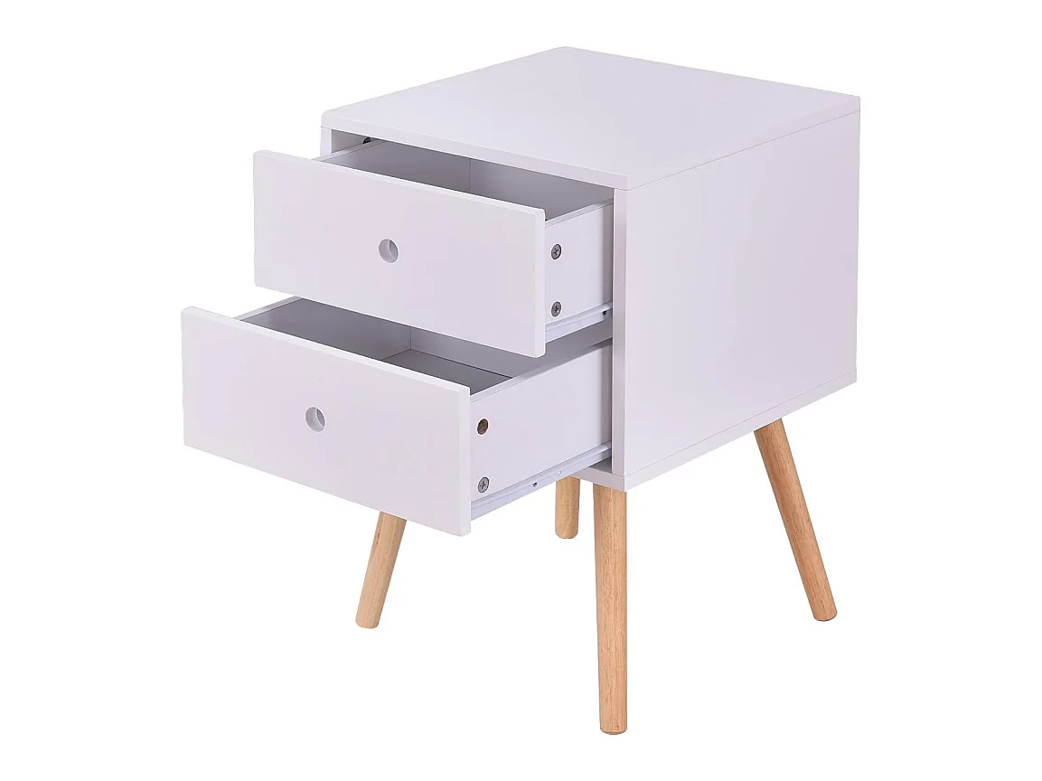 Table de Chevet Fait en MDF avec 2 Tiroirs Table de Nuit Blanche Structure Stable pour Chambre,Salle,Salon 40 x 40 x 56 CM