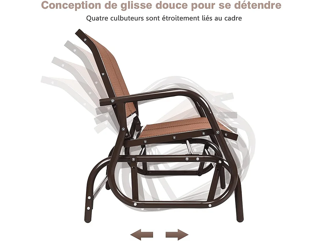 Fauteuil à Bascule de Jardin Extérieur pour 2 Personnes en Acier Tissu et velours Textilène Charge 180KG pour Terrasse Jardin Piscine