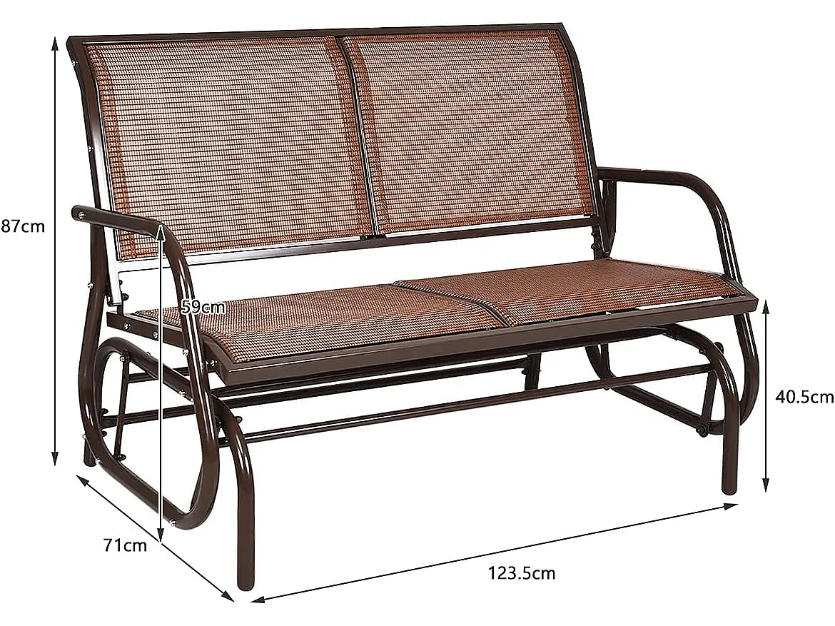 Fauteuil à Bascule de Jardin Extérieur pour 2 Personnes en Acier Tissu et velours Textilène Charge 180KG pour Terrasse Jardin Piscine