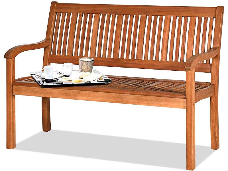 Banc de jardin en bois, bans d’extérieur pour 2 ou 3 personnes avec dossier et accoudoir large，126 x 63 x 91 cm