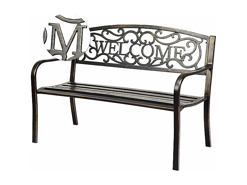 Banc de Jardin 3 Places Extérieur Cadre Métallique Style Ancien 127 x 63,5 x 89 cm Résistant aux Intempéries Charge 320kg